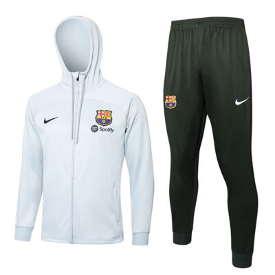 2023-2024 Barcelona Hoodie Jacket + Pants Training Suit Light Gray