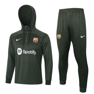 2023-2024 Barcelona Hoodie Training Suit Dark Green