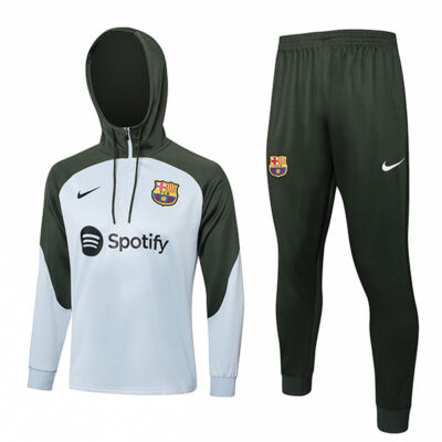 2023-2024 Barcelona Hoodie Training Suit Light Gray