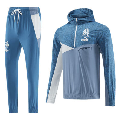 2023-2024 Olympique Marseille Hoodie Jacket + Pants Training Suit Blue
