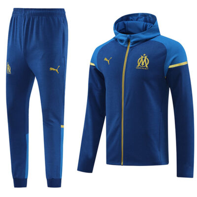 2023-2024 Olympique Marseille Hoodie Jacket + Pants Training Suit Sapphire Blue