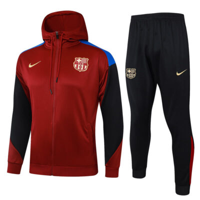 2024-2025 Barcelona Hoodie Jacket + Pants Training Suit Dark Red