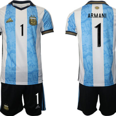 Argentina #1 Armani White/Blue Home Soccer Jersey Suit