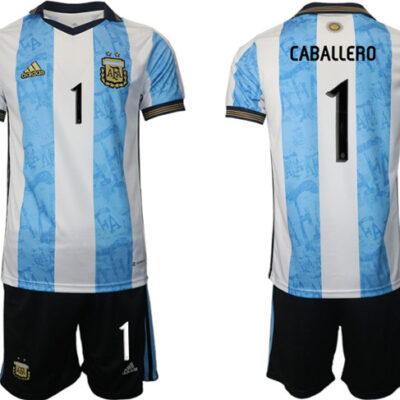 Argentina #1 Caballero White/Blue Home Soccer Jersey Suit