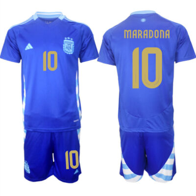 Argentina #10 Diego Maradona Blue 2024-25 Away SoccerJersey Suit