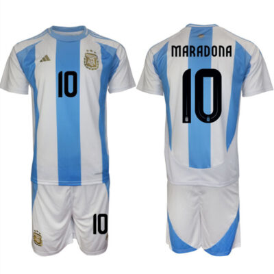 Argentina #10 Diego Maradona White/Blue 2024-25 Home Soccer Jersey Suit