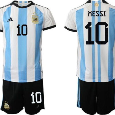 Argentina #10 Lionel Messi White/Blue Soccer Jersey Suit
