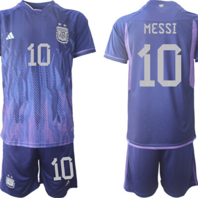 Argentina #10 Messi Purple 2022 FIFA World Cup Away Soccer Jersey Suit