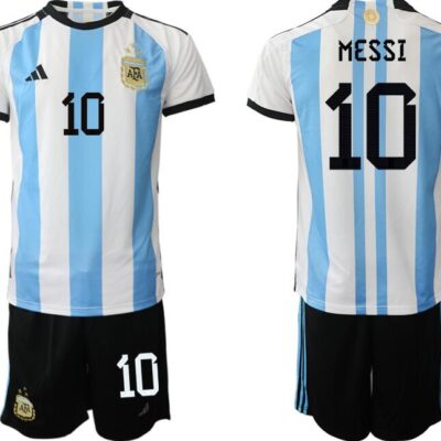 Argentina #10 Messi White/Blue 2022 FIFA World Cup Home Soccer Jersey Suit