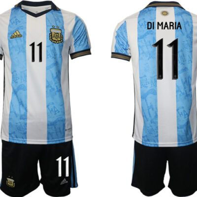 Argentina #11 Di maria White/Blue Home Soccer Jersey Suit