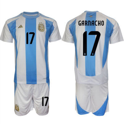 Argentina #17 Alejandro Garnacho White/Blue 2024-25 Home Soccer Jersey Suit