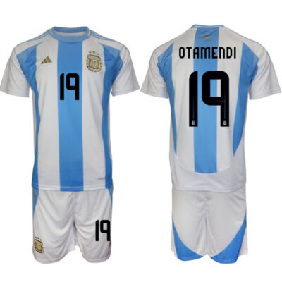 Argentina #19 Nicolas Otamendi White/Blue 2024-25 Home Soccer Jersey Suit