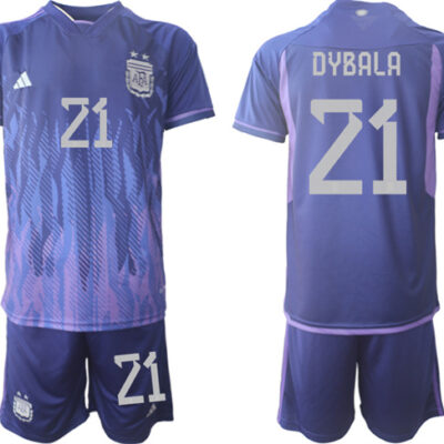 Argentina #21 Dybala Purple 2022 FIFA World Cup Away Soccer Jersey Suit