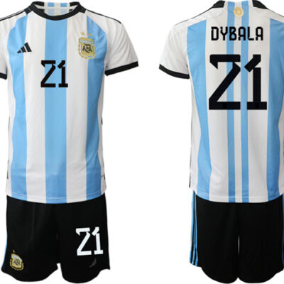 Argentina #21 Dybala White/Blue 2022 FIFA World Cup Home Soccer Jersey Suit