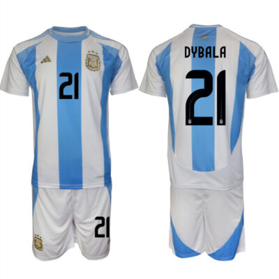 Argentina #21 Dybala White/Blue 2024-25 Home Soccer Jersey Suit