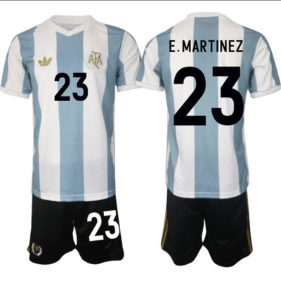Argentina #23 Emiliano Martinez White/Blue 2024-25 50th Anniversary Home Soccer Jersey Suit