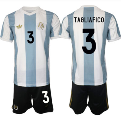 Argentina #3 Nicolas Tagliafico White/Blue 2024-25 50th Anniversary Home Soccer Jersey Suit