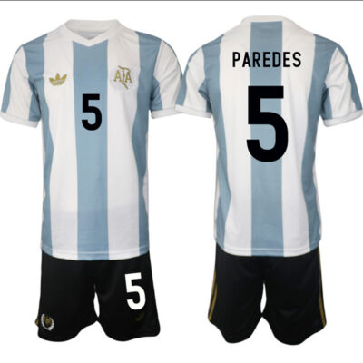 Argentina #5 Leandro Paredes White/Blue 2024-25 50th Anniversary Home Soccer Jersey Suit