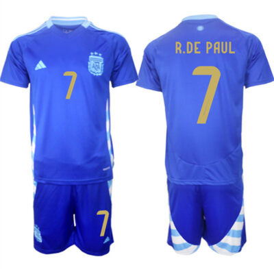 Argentina #7 Rodrigo Javier De Paul Blue 2024-25 Away SoccerJersey Suit