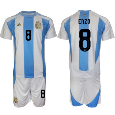 Argentina #8 Enzo White/Blue 2024-25 Home Soccer Jersey Suit