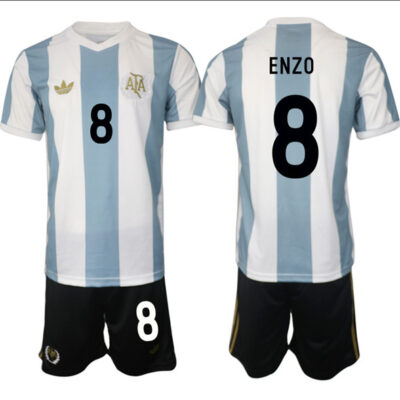 Argentina #8 Enzo White/Blue 2024/25 50th Anniversary Home Soccer Jersey Suit