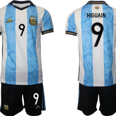 Argentina #9 Higuain White/Blue Home Soccer Jersey Suit