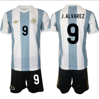 Argentina #9 Julian Alvarez White/Blue 2024-25 50th Anniversary Home Soccer Jersey Suit