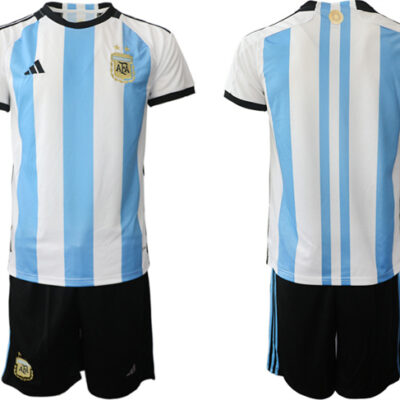 Argentina Blank Messi White/Blue 2022 FIFA World Cup Home Soccer Jersey Suit