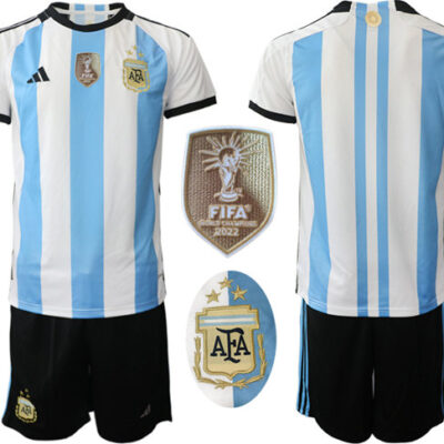 Argentina Custom White/Blue 2022 FIFA World Cup Final Winners Edition 3 Stars Home Soccer Jersey Suit