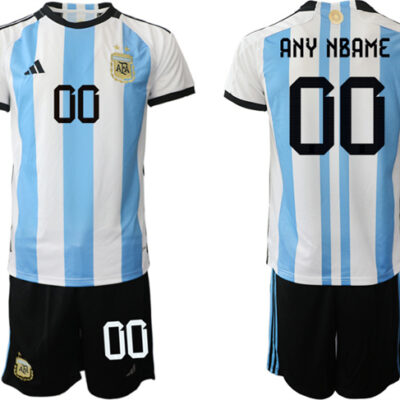Argentina Custom White/Blue 2022 FIFA World Cup Home Soccer Jersey Suit