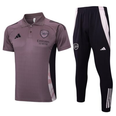 Arsenal Polo + Pants 2024 2025 Dark Pink Training Tracksuit