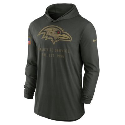 Alternative view of Baltimore Ravens 2025 Salute to Service Sideline Dri-FIT Lightweight Hooded Pullover - Forest Green