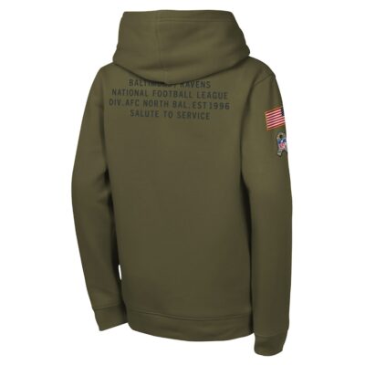 Baltimore Ravens Youth 2025 Salute to Service Club Fleece Hoodie - Olive - Image 3