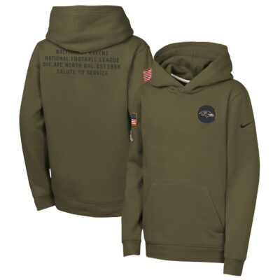 Baltimore Ravens Youth 2025 Salute to Service Club Fleece Hoodie - Olive