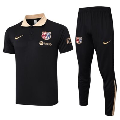 Barca Polo + Pants 2024 2025 Black Beige Training Tracksuit
