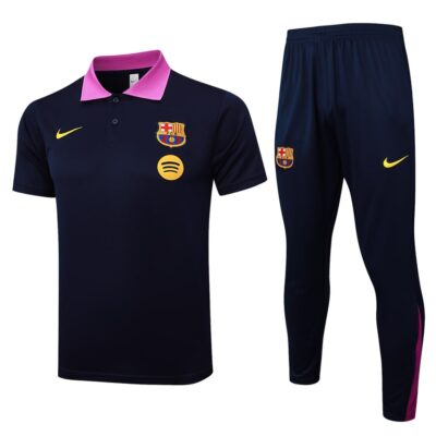 Barca Polo + Pants 2024 2025 Blue Pink Training Tracksuit