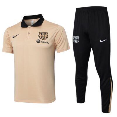 Barca Polo + Pants Training Tracksuit 2024 2025 Beige