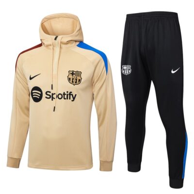 Barca Sweatshirt Hooded Tracksuit 2024 2025 Beige