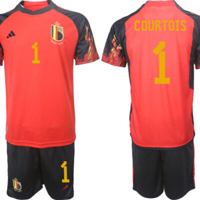 Belgium #1 Courtois Red 2022 FIFA World Cup Home Soccer Jersey Suit