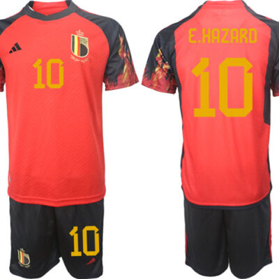 Belgium #10 E Hazard Red 2022 FIFA World Cup Home Soccer Jersey Suit