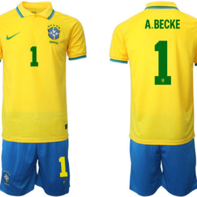 Brazil #1 A. Becke Yellow Home Soccer Jersey Suit