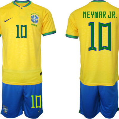 Brazil #10 Neymar Jr Yellow 2022 FIFA World Cup Home Soccer Jersey Suit