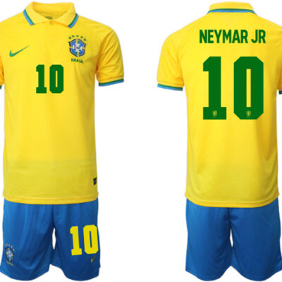 Brazil #10 Neymar Jr Yellow 2022 FIFA World Cup Home Soccer Jersey Suit
