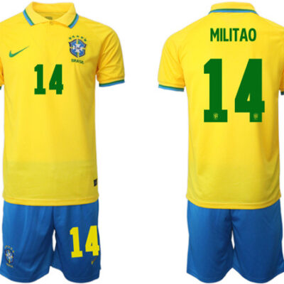 Brazil #14 Militao Yellow Home Soccer Jersey Suit