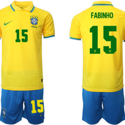 Brazil #15 Fabinho Yellow Home Soccer Jersey Suit