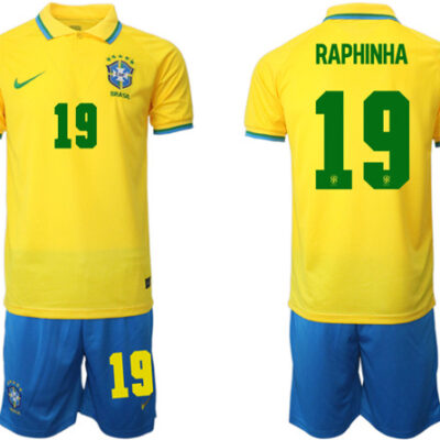 Brazil #19 Raphinha Yellow Home Soccer Jersey Suit