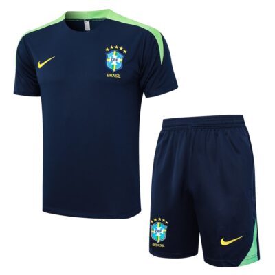 Brazil 2024 2025 Dark Blue Soccer Jersey Shorts Set