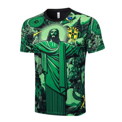 Alternative view of Brazil 2024 2025 Green Pattern Soccer Jersey Shorts Set