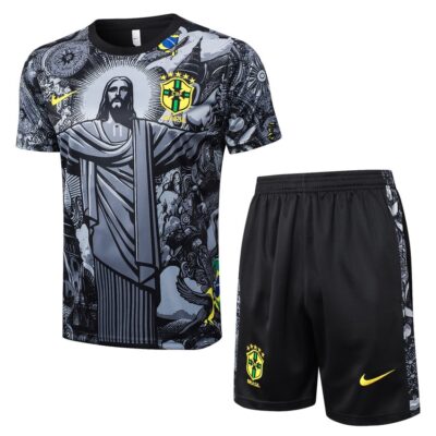 Brazil 2024 2025 Grey Patterned Soccer Jersey Shorts Set