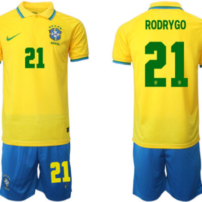 Brazil #21 Rodrygo Yellow Home Soccer Jersey Suit